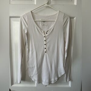 Vintage Y2K Abercrombie & Fitch 2000s Ribbed Long Sleeve Henley Top Sz S White